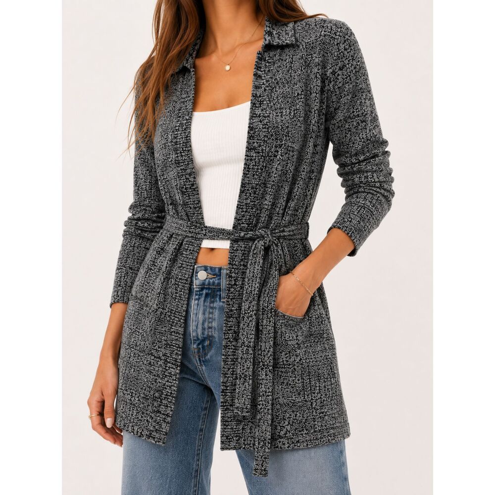 Vintage Mossimo Australia Wool Blend Hooded Cardigan Gray Belted Y2K L
